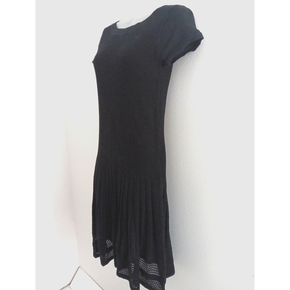 Max Studio SMALL Knit Sweater Dress Cotton Midi Black Fit Flare‎ Office Siren - Picture 2 of 12